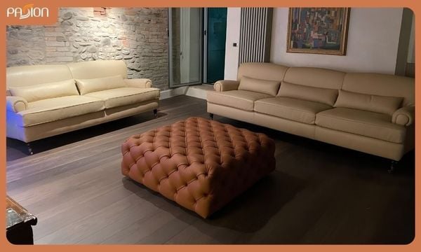 Ghế đôn sofa vuông bọc da PU tối giản