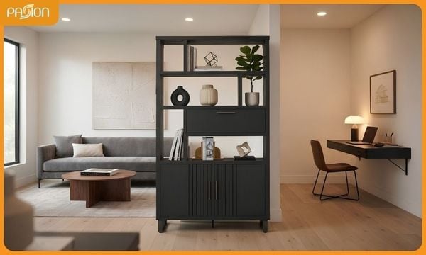 Kệ vách ngăn phòng khách phong cách tối giản
