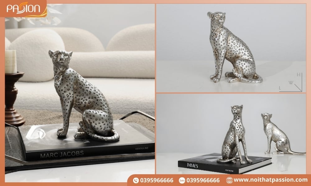Tượng Báo Jaguar Màu Bạc Trang Trí
