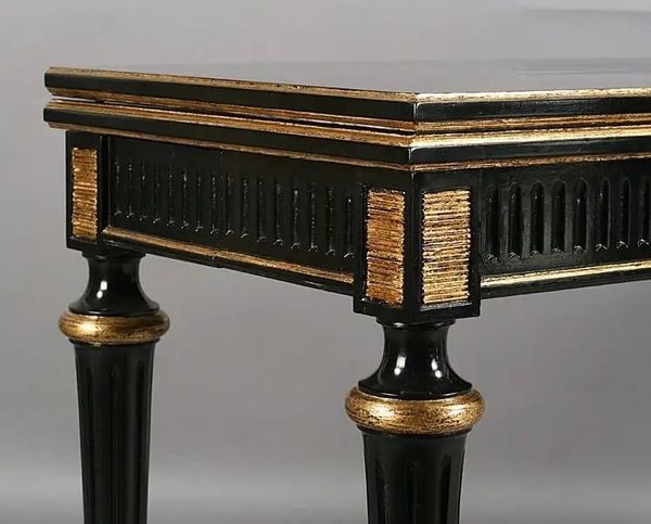 Bàn làm việc Indochine gỗ acacia sơn đen dán lá vàng