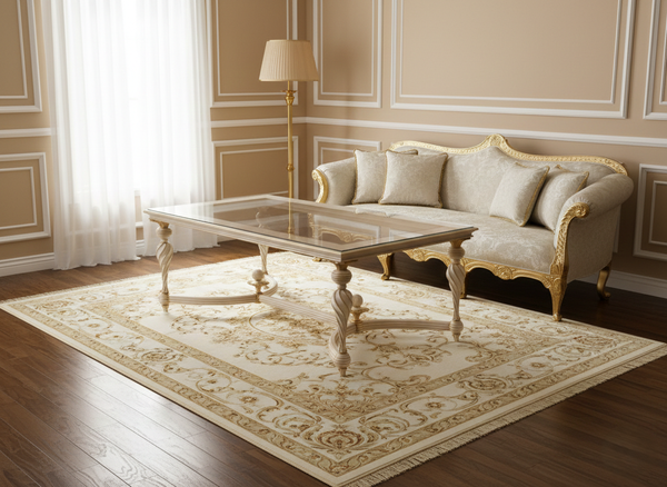 Bàn trà cổ điển chữ nhật mặt kính roberto giovannini