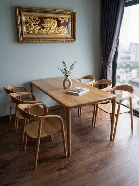 bộ bàn ăn chung cư Neva gỗ sồi 6 ghế