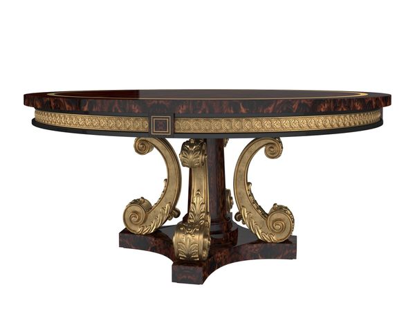 Bản vẽ 3D bàn ăn cổ điển tròn Volga