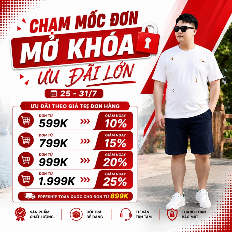 Sale thời trang nam big size giảm đến 25% từ 25–31/07