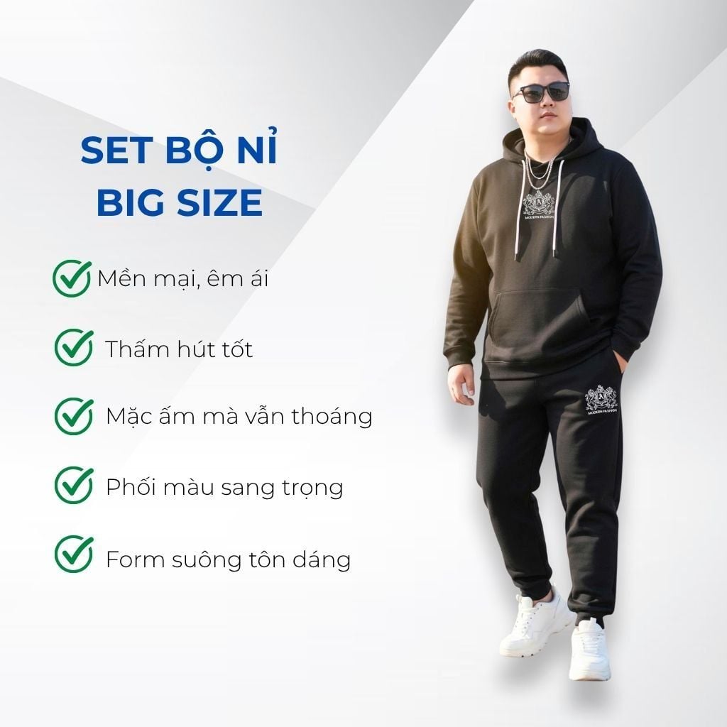 Mô tả chi tiết set bo nỉ thêu logo big size nam Akyoo