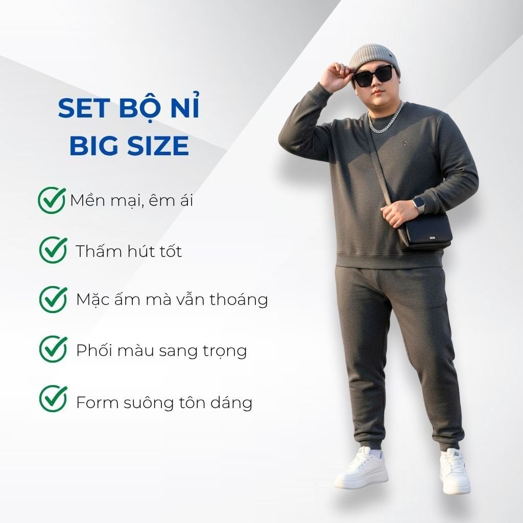 Mô tả set bộ nỉ xám big size nam Akyoo