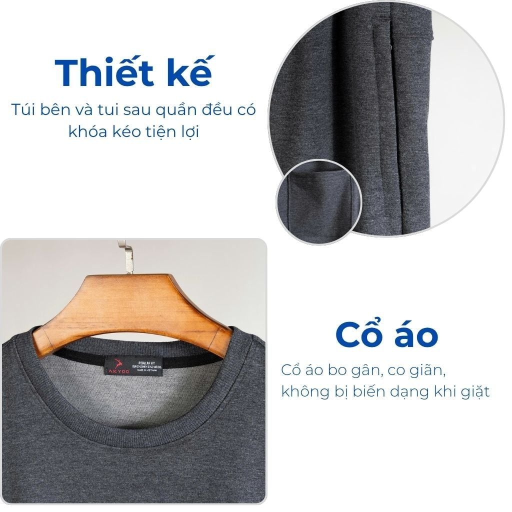 Mô tả set bộ nỉ xám big size nam Akyoo