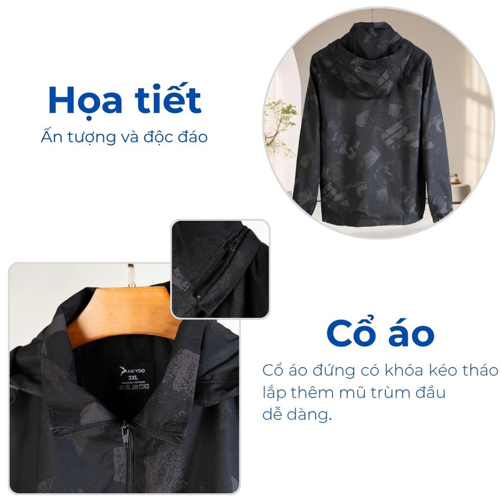 Mô tả chi tiết áo khoác gió họa tiết big size nam Akyoo