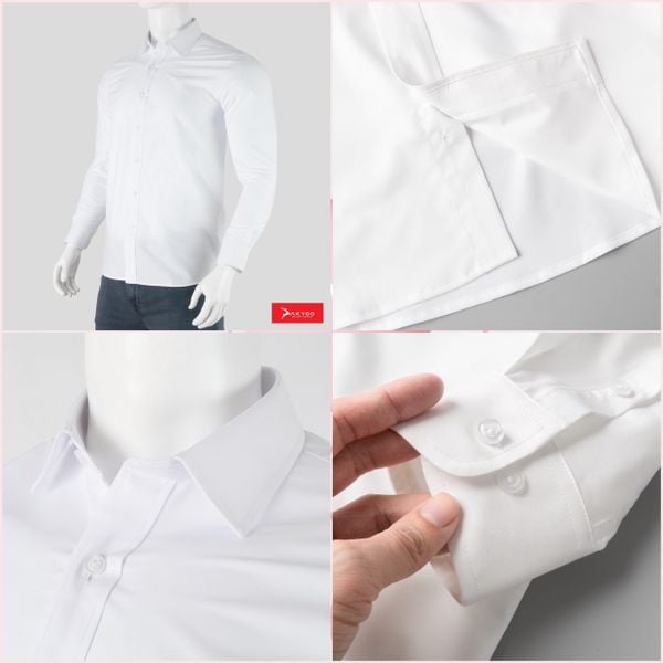 Mô tả chi tiết áo sơ mi trắng dài tay big size nam AKYOO