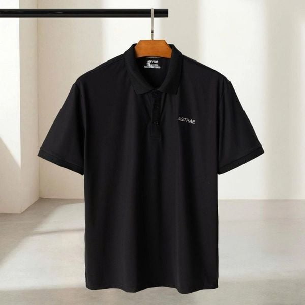 Chi tiết áo polo đen thể thao big size nam AKYOO, thời trang big size cho người ngoại cỡ từ 80-140kg