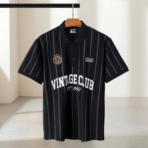 Chi tiết áo polo kể họa tiết big size nam AKYOO, thời trang cho người ngoại cỡ từ 80-140kg