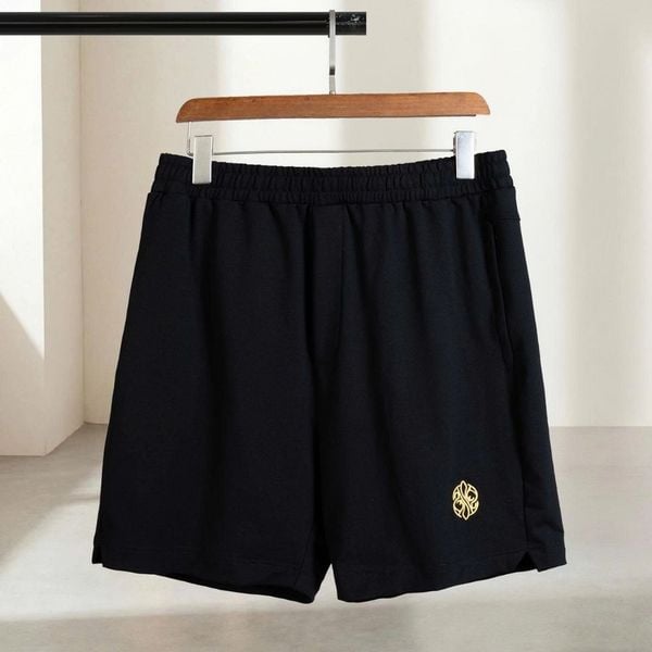 Chi tiết quần short thun đen thêu big size nam AKYOO, thời trang cho người ngoại cỡ từ 80-140kg