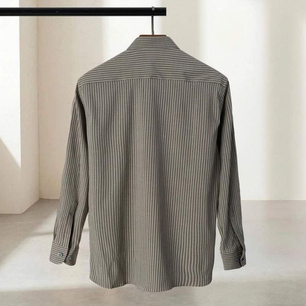 Chi tiết áo sơ mi kẻ ghi big size nam AKYOO