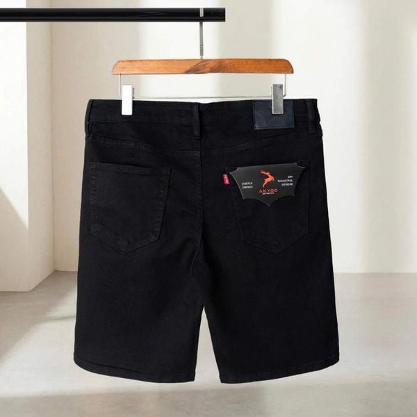 Chi tiết quần short jean đen trơn big size nam AKYOO, thời trang cho người ngoại cỡ từ 80-140kg