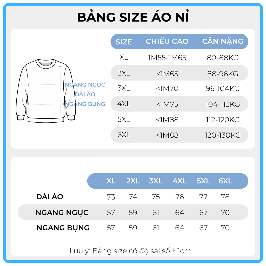 Bảng size áo nỉ big size nam Akyoo