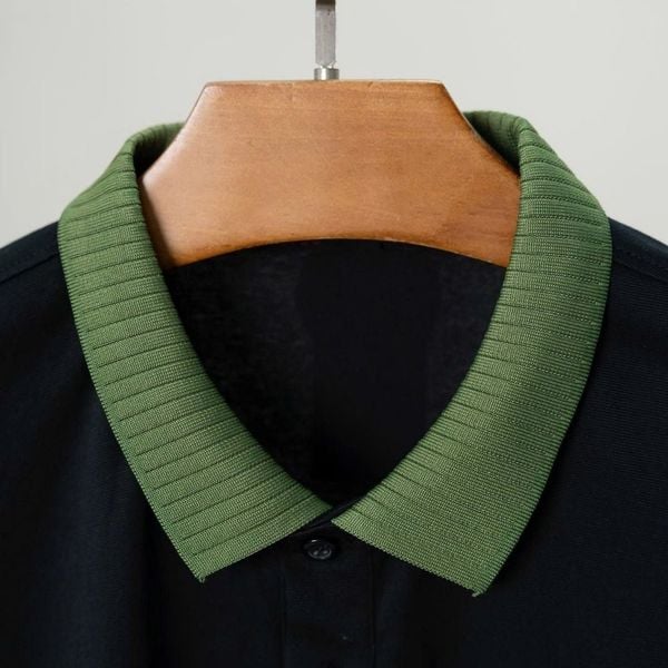 Chi tiết áo polo cổ xanh big size nam AKYOO