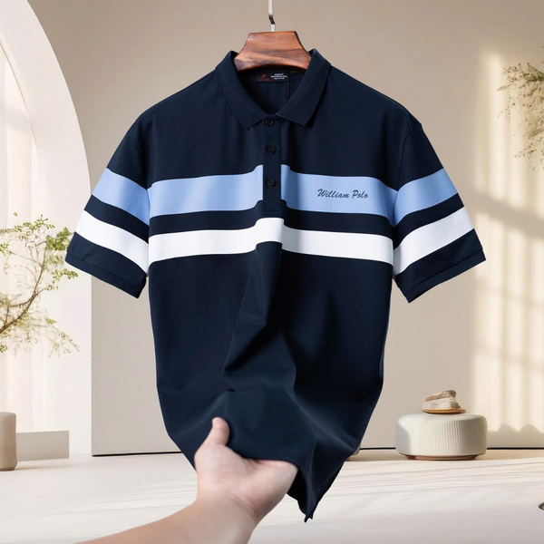Chi tiết áo polo đen xanh big size nam AKYOO