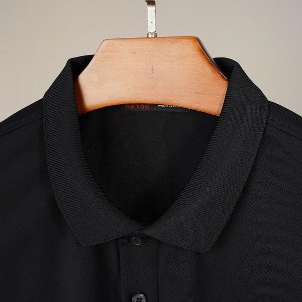 Chi tiết áo polo sọc đen big size nam AKYOO