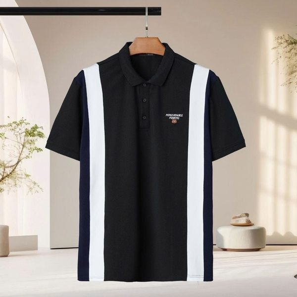 Chi tiết áo polo sọc đen big size nam AKYOO