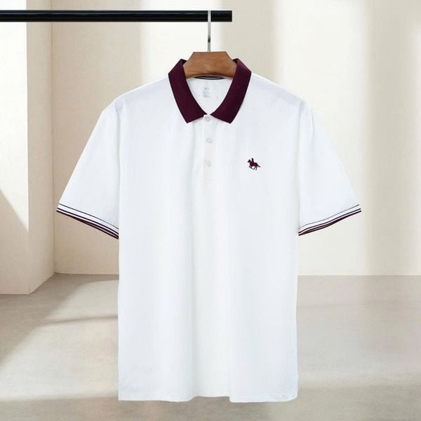 Chi tiết áo polo trắng đỏ big size nam AKYOO, thời trang cho người ngoại cỡ từ 80-140kg