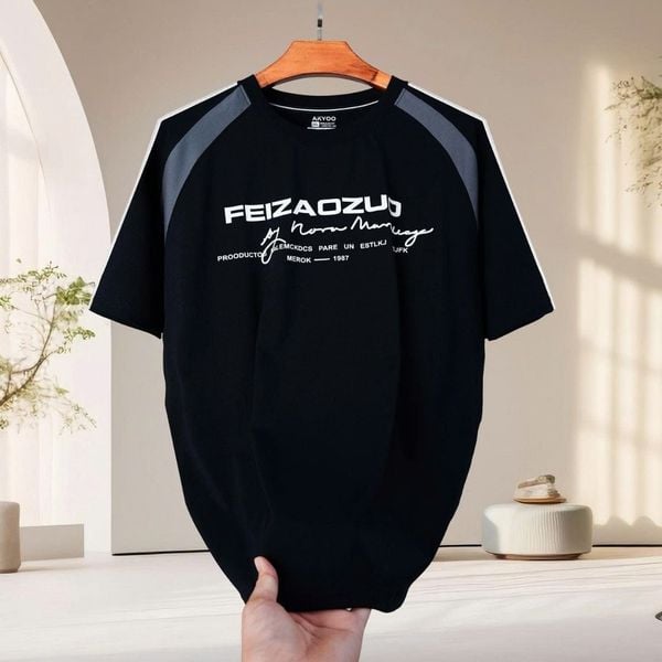 Chi tiết áo thun đen a1 big size nam AKYOO