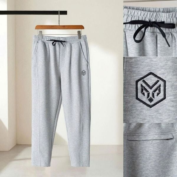 Chi tiết quần nỉ Big Size nam màu xám cạp chun dây rút form slimfit
