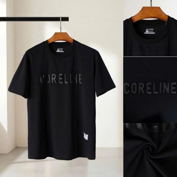 Chi tiết áo thun đen big size nam chữ nổi CORELINE