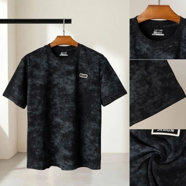 Chi tiết áo thun loang big size nam cổ tròn và nhãn ngực