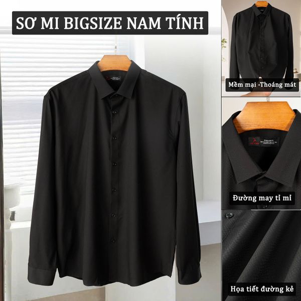 Mô tả chi tiết áo sơ mi đen dài tay họa tiết chìm big size nam Akyoo
