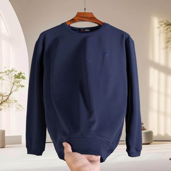 Chi tiết áo nỉ xanh trơn big size nam Akyoo