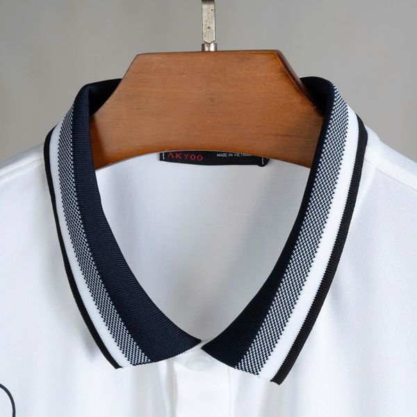 Chi tiết áo polo trắng in xe big size nam akyoo