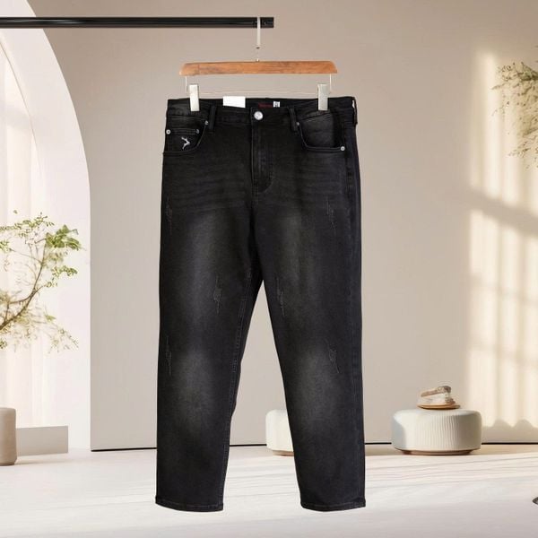 Chi tiết quần jean đen xước big size nam Akyoo