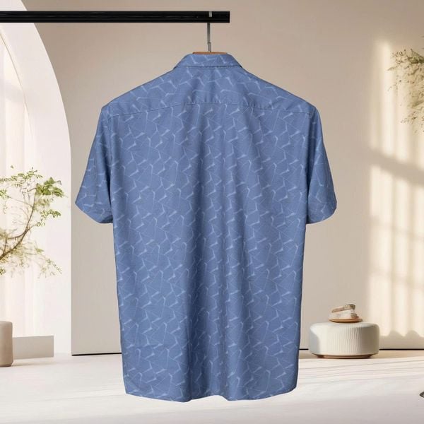 Mô tả chi tiết áo sơ mi xanh in cộc tay big size nam AKYOO