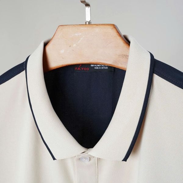 Chi tiết áo polo ghi xanh big size nam AKYOO