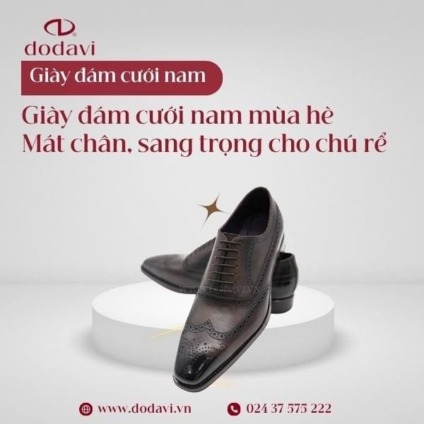 Giày đám cưới nam mùa hè – Mát chân, sang trọng cho chú rể