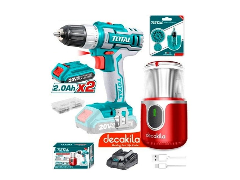 Bộ combo 2 máy xay cà phê và khoan dùng pin 20V Total TOSLI23013 chính hãng bao gồm máy khoan TDLI2002 và máy xay cà phê KMCF022R tại Himarket