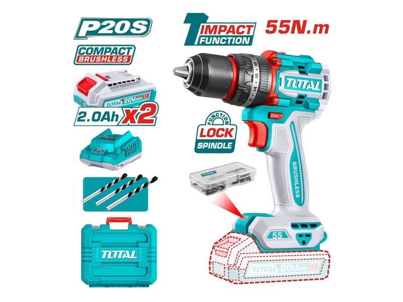Máy khoan động lực dùng pin 20V Total TIDLI20558 có chế độ búa đầu kẹp kim loại 13mm chính hãng tại Himarket