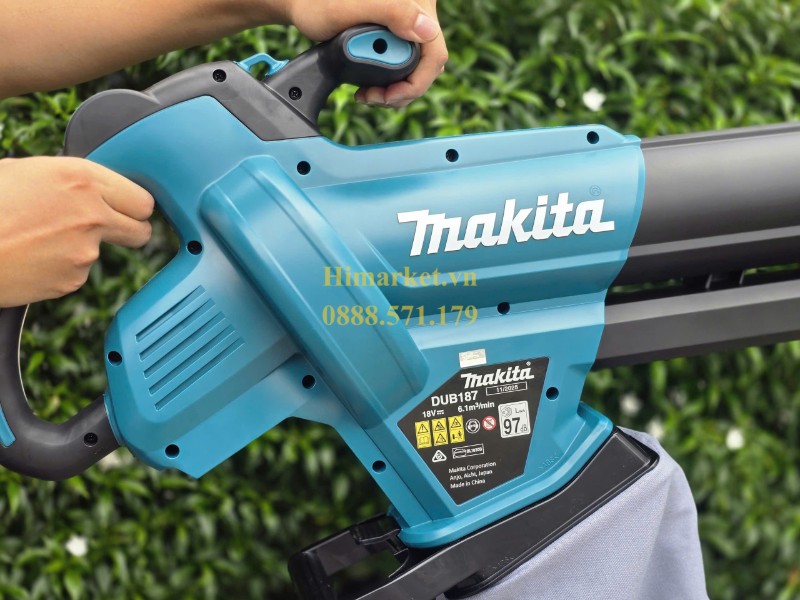 Tem thông số kỹ thuật in trên thân máy thổi hút bụi Makita DUB187Z