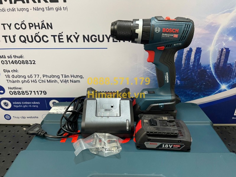 Chi tiết đầu kẹp kim loại và nút gạt chức năng Bosch GSB 18V-65