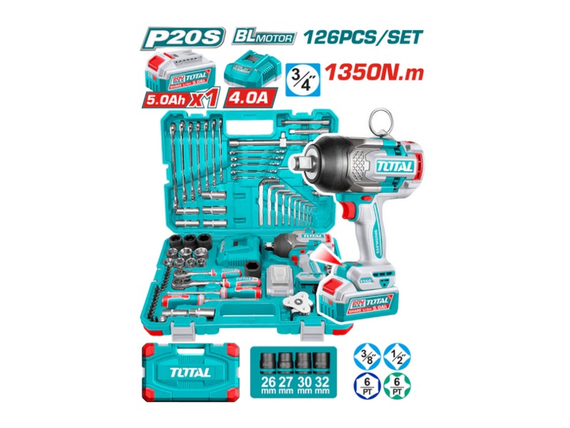 Bộ 126 máy siết bu lông TOP600 Super Total THKTHP31262 lực siết 1350Nm mô men xoắn phá 1900Nm chính hãng tại Himarket