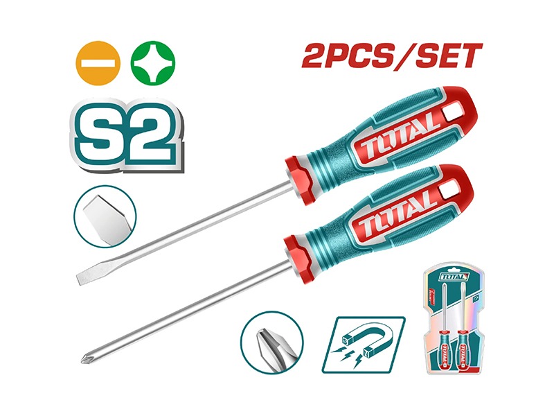 Bộ 2 tua vít dẹp và bake Total TKSDS0226 thép S2 từ tính mạnh chính hãng giá tốt tại Himarket