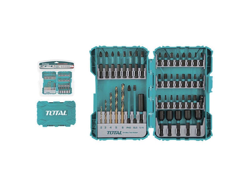 Bộ 45 mũi siết vít Total TACSDL24502 tích hợp mũi khoan HSS và đầu vặn đai ốc từ tính chính hãng
