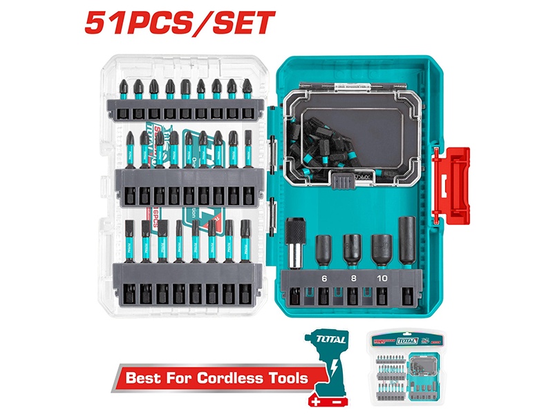 Bộ 51 mũi vít đa năng thép Cr-Mo Total TACSDL25106 tích hợp khung đỡ khóa nhả nhanh