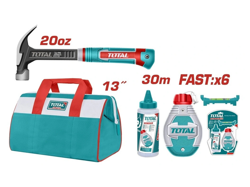 Bộ combo 10 công cụ ngành gỗ Total TOS230906 bao gồm búa nhổ đinh 7 đục gỗ và túi đựng