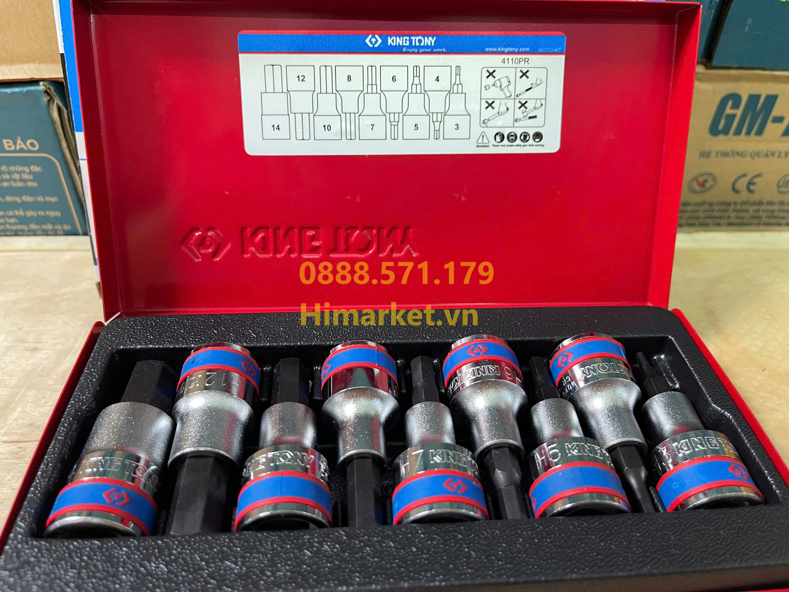 Bộ đầu tuýp lục giác 9 chi tiết Kingtony 4110PR