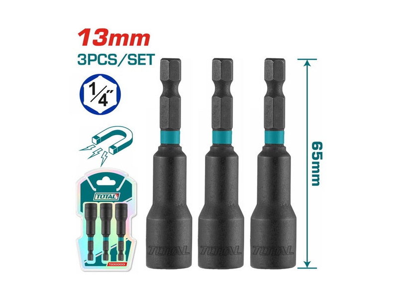 Bộ mũi bắn tôn 3 chi tiết 1/4 inch 13mm Total TAC271331 thép 50BV30 có nam châm mạnh