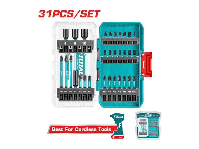 Bộ 31 Mũi Bắt Vít Total TACSDL11306 Bộ mũi vít 31 chi tiết Total TACSDL11306 đầy đủ mũi 25mm 50mm 89mm và đai ốc từ tính