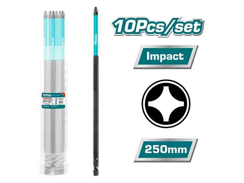 Bộ 10 Mũi Vít PH2 Dài 250mm Total TACIM16PH2103 Bộ mũi vít bake 10 chi tiết PH2x250mm Total TACIM16PH2103 thép S2 dài 25cm chính hãng