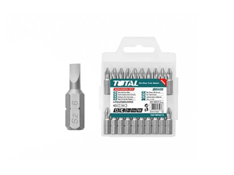 Bộ mũi vít dẹp 10 chi tiết Total TAC16SL423 dài 50mm chuẩn S6.0x1.0mm thép S2
