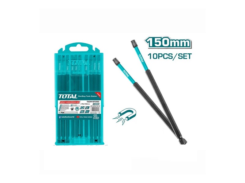 Bộ mũi vít sao 10 chi tiết T25x150mm Total TACIM16T2563 thép S2 dài 15cm chính hãng